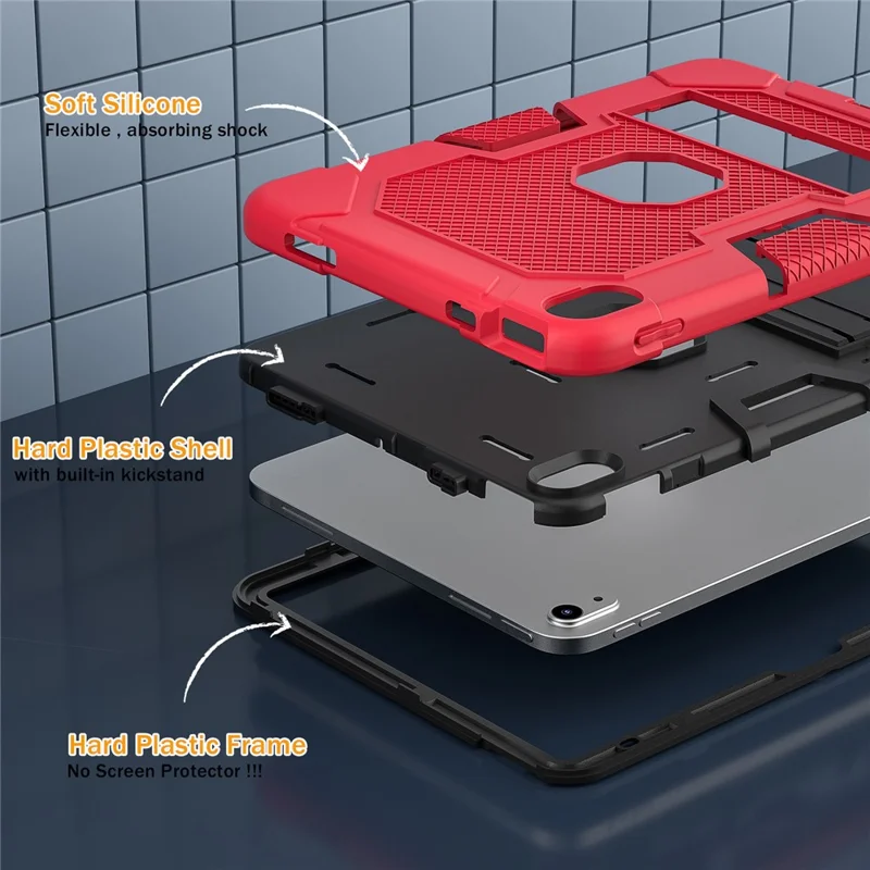 Robot B3 Series for iPad (2025) / 10.9 (2022) Contrast Color PC + Silicone Tablet  Case Drop-Proof Kickstand Protective Cover - Red / Black