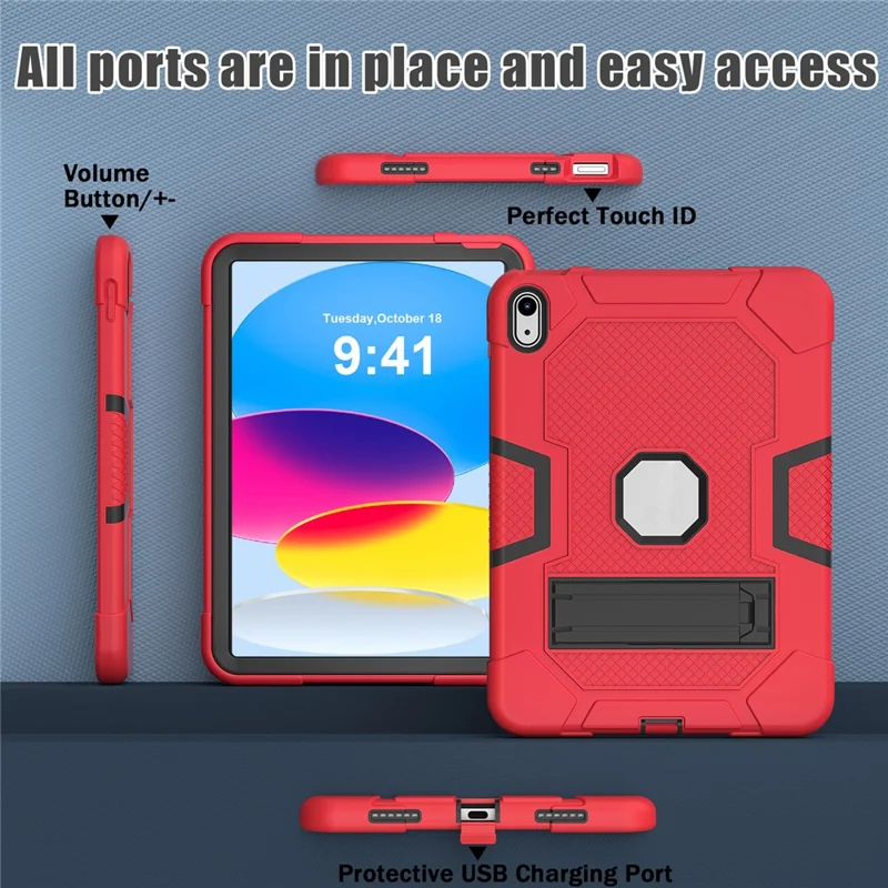 Robot B3 Series for iPad (2025) / 10.9 (2022) Contrast Color PC + Silicone Tablet  Case Drop-Proof Kickstand Protective Cover - Red / Black