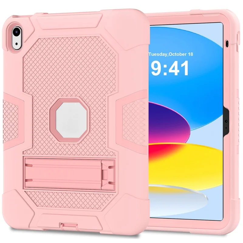Robot B3 Series for iPad (2025) / 10.9 (2022) Contrast Color PC + Silicone Tablet  Case Drop-Proof Kickstand Protective Cover - Rose Gold
