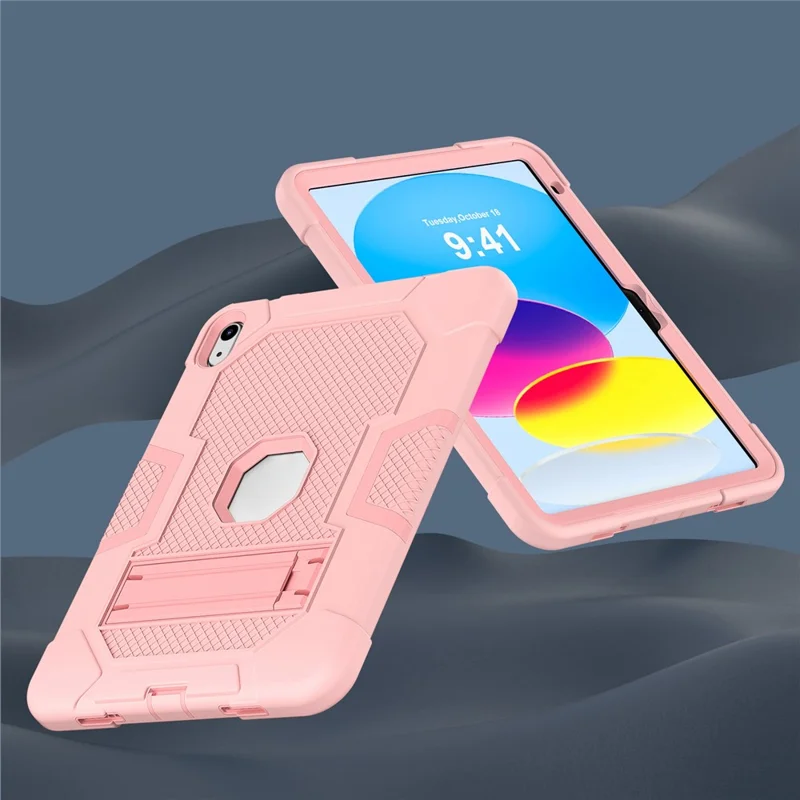 Robot B3 Series for iPad (2025) / 10.9 (2022) Contrast Color PC + Silicone Tablet  Case Drop-Proof Kickstand Protective Cover - Rose Gold
