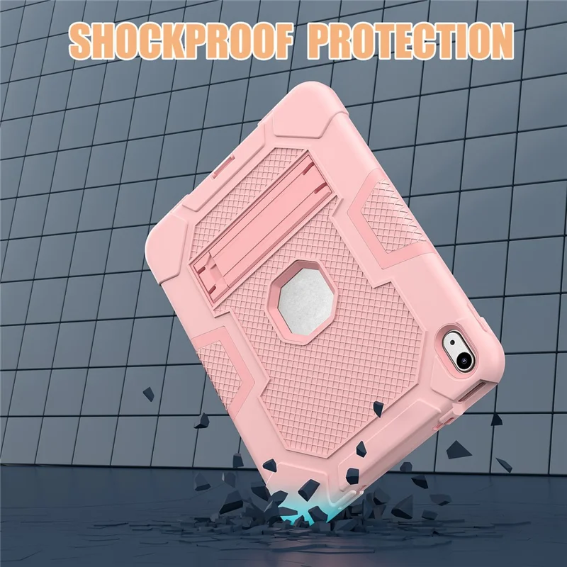 Robot B3 Series for iPad (2025) / 10.9 (2022) Contrast Color PC + Silicone Tablet  Case Drop-Proof Kickstand Protective Cover - Rose Gold