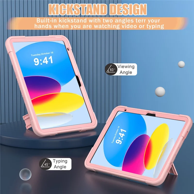 Robot B3 Series for iPad (2025) / 10.9 (2022) Contrast Color PC + Silicone Tablet  Case Drop-Proof Kickstand Protective Cover - Rose Gold