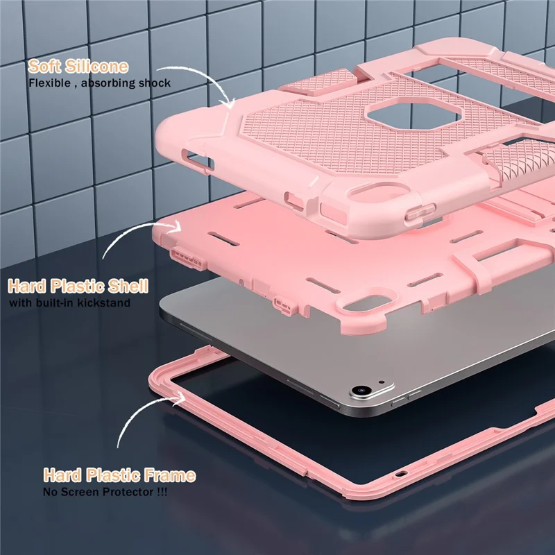 Robot B3 Series for iPad (2025) / 10.9 (2022) Contrast Color PC + Silicone Tablet  Case Drop-Proof Kickstand Protective Cover - Rose Gold