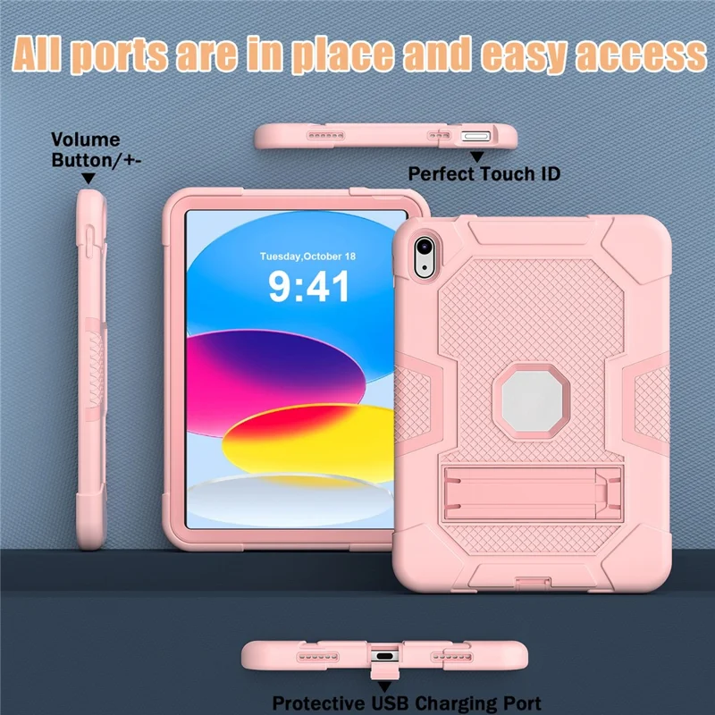 Robot B3 Series for iPad (2025) / 10.9 (2022) Contrast Color PC + Silicone Tablet  Case Drop-Proof Kickstand Protective Cover - Rose Gold