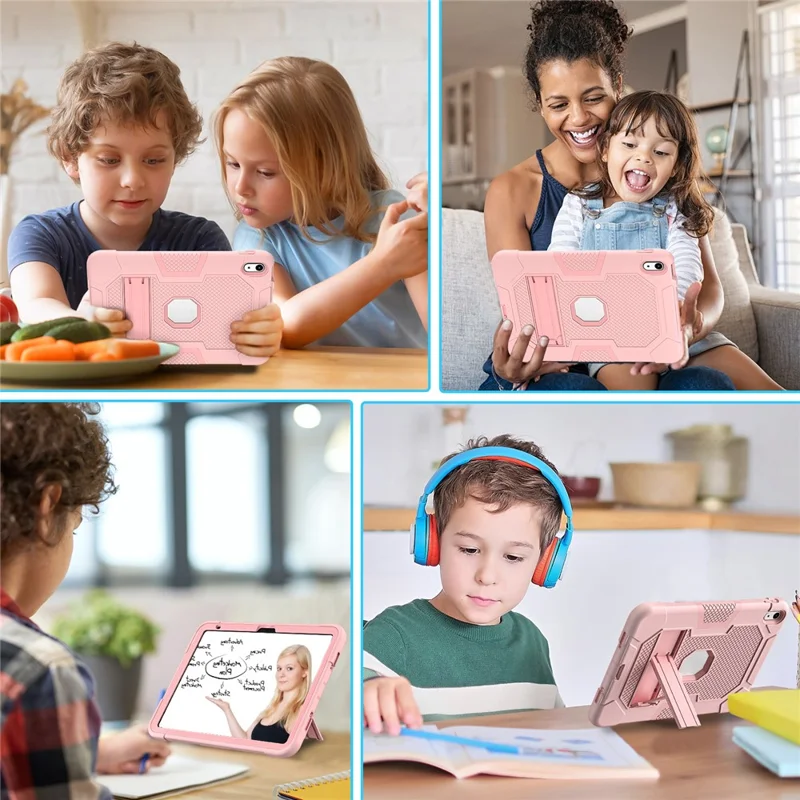 Robot B3 Series for iPad (2025) / 10.9 (2022) Contrast Color PC + Silicone Tablet  Case Drop-Proof Kickstand Protective Cover - Rose Gold