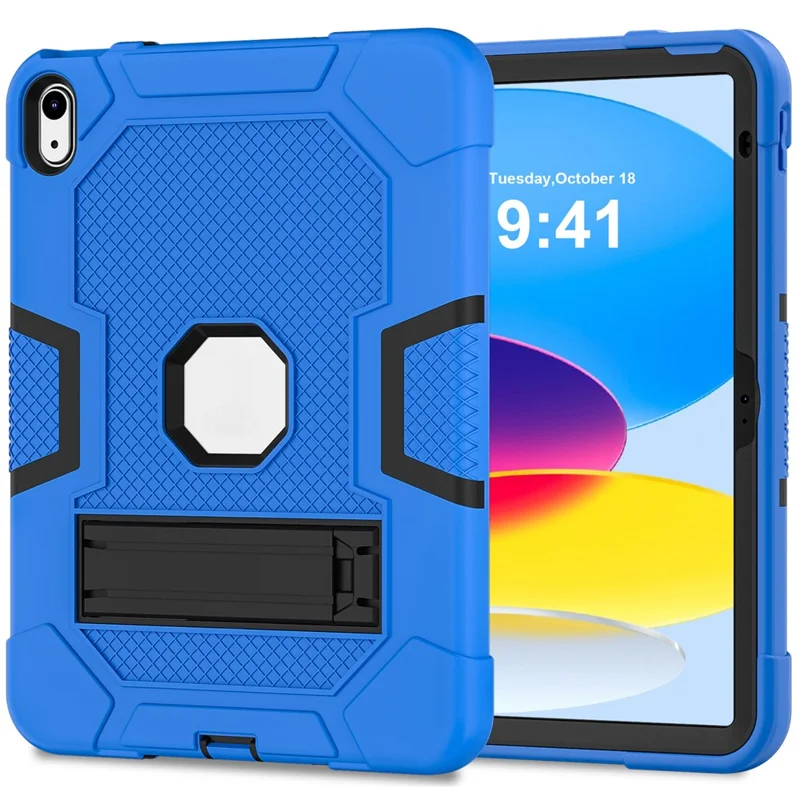 Robot B3 Series for iPad (2025) / 10.9 (2022) Contrast Color PC + Silicone Tablet  Case Drop-Proof Kickstand Protective Cover - Dark Blue / Black