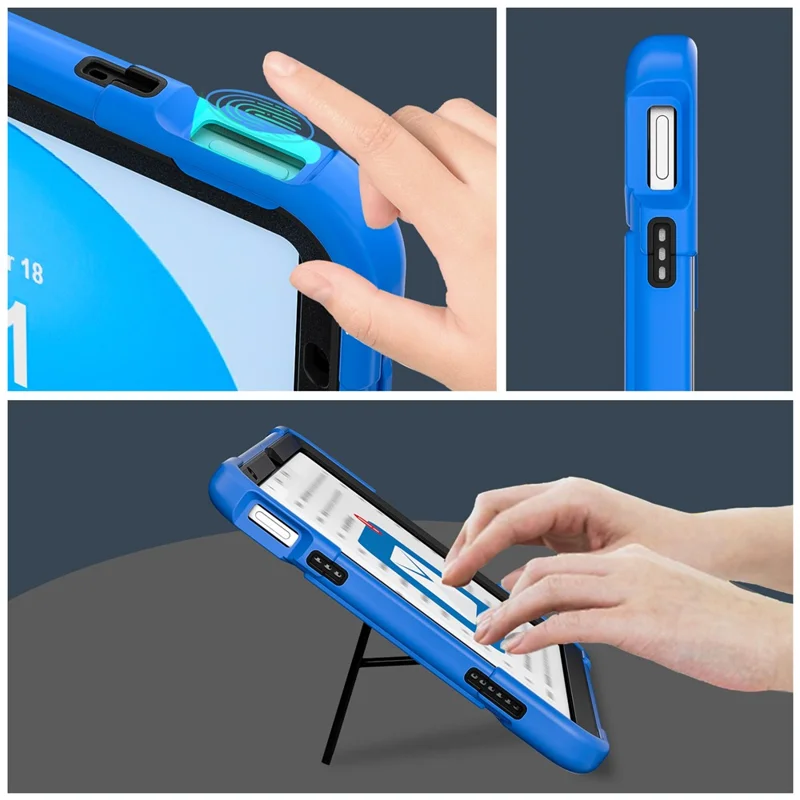 Robot B3 Series for iPad (2025) / 10.9 (2022) Contrast Color PC + Silicone Tablet  Case Drop-Proof Kickstand Protective Cover - Dark Blue / Black