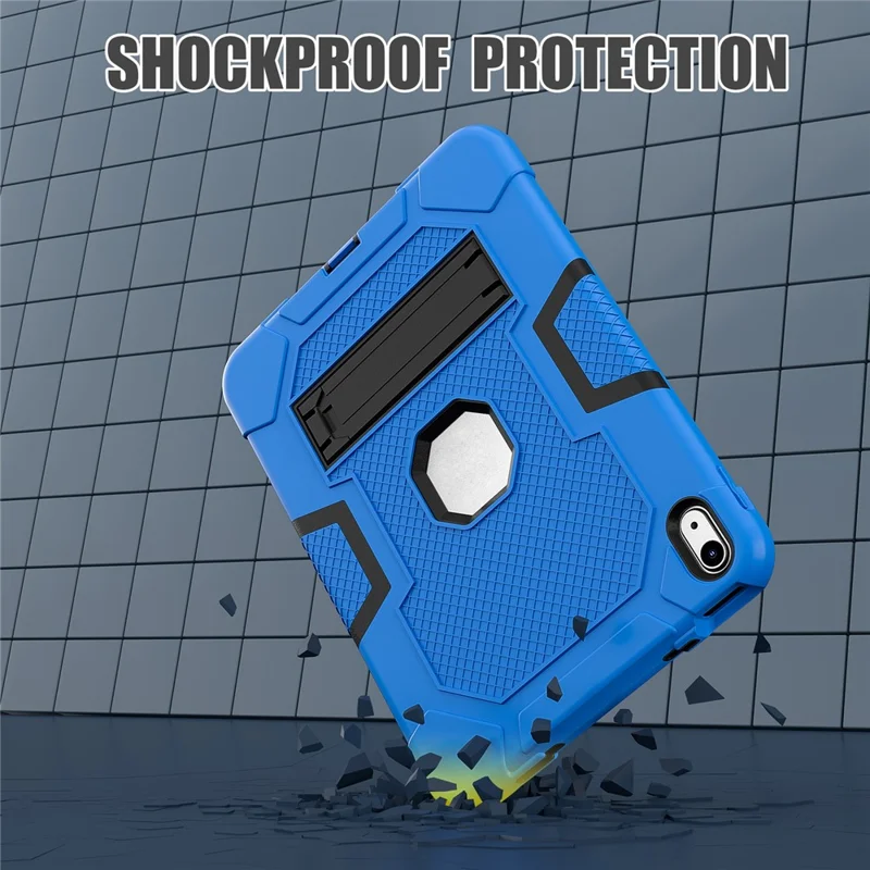 Robot B3 Series for iPad (2025) / 10.9 (2022) Contrast Color PC + Silicone Tablet  Case Drop-Proof Kickstand Protective Cover - Dark Blue / Black