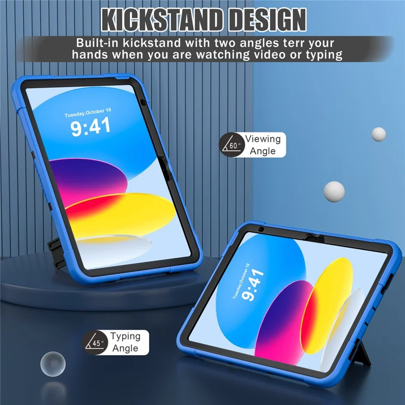 Robot B3 Series for iPad (2025) / 10.9 (2022) Contrast Color PC + Silicone Tablet  Case Drop-Proof Kickstand Protective Cover - Dark Blue / Black