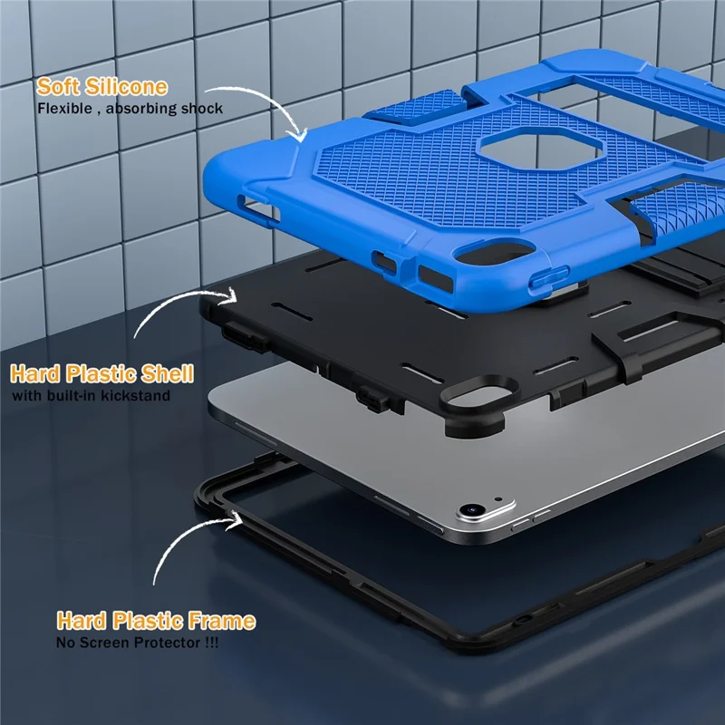 Robot B3 Series for iPad (2025) / 10.9 (2022) Contrast Color PC + Silicone Tablet  Case Drop-Proof Kickstand Protective Cover - Dark Blue / Black