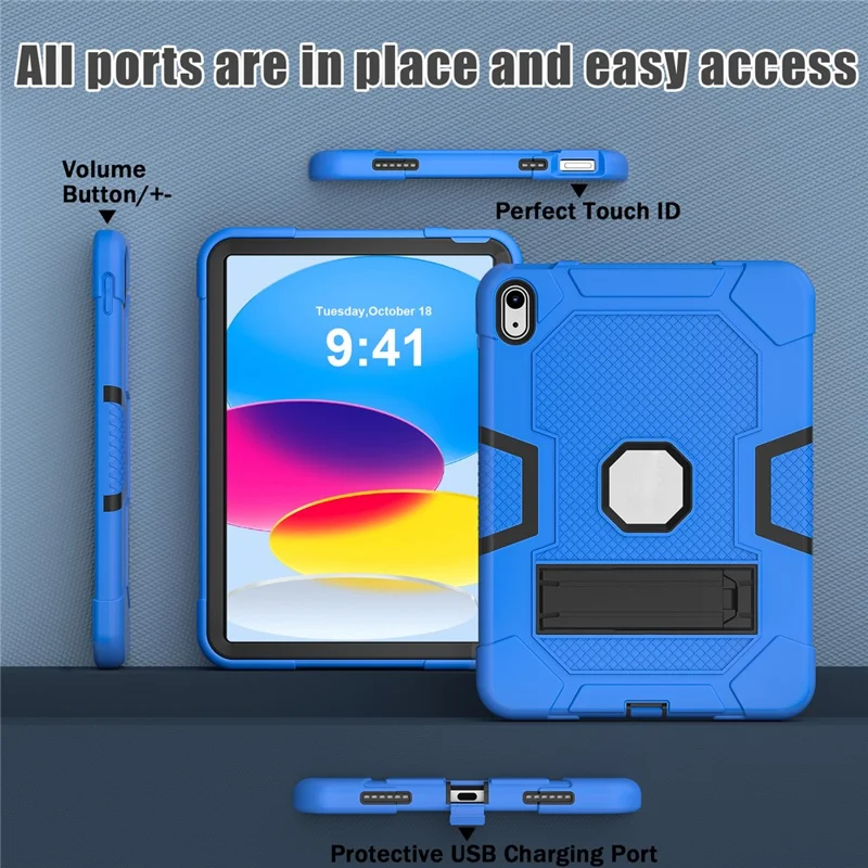 Robot B3 Series for iPad (2025) / 10.9 (2022) Contrast Color PC + Silicone Tablet  Case Drop-Proof Kickstand Protective Cover - Dark Blue / Black
