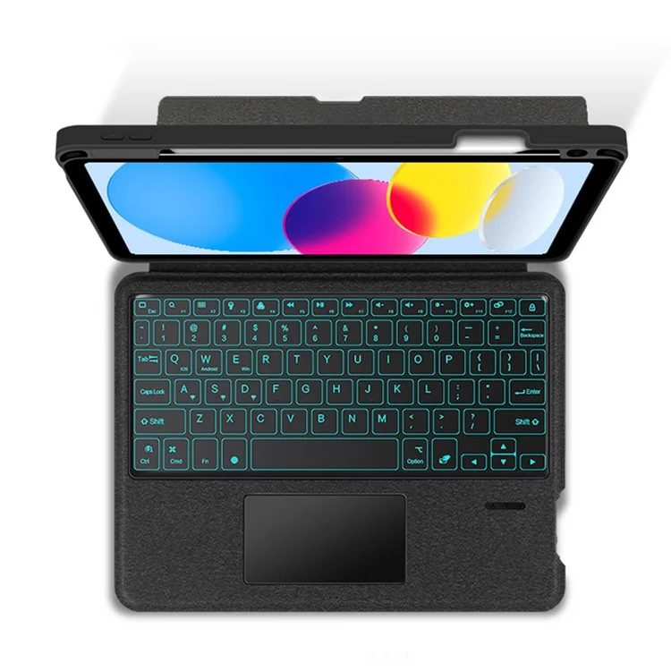 Für iPad 10.9 (2022) Lederhülle + Bluetooth-Tastatur mit Hintergrundbeleuchtung und Trackpad