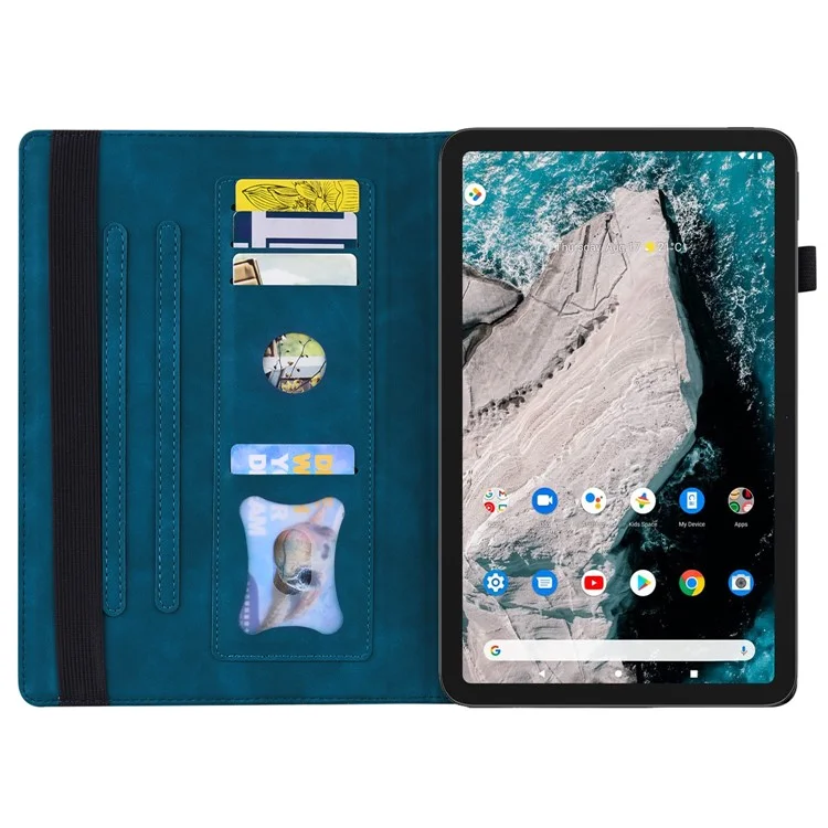 Pour Nokia T20 PU le Cuir Auto Wake / Sleep Tablet Case Stand Portefeuille Couverture Commerciale de Fermeture de Bande Élastique Avec Support de Crayon - Bleu