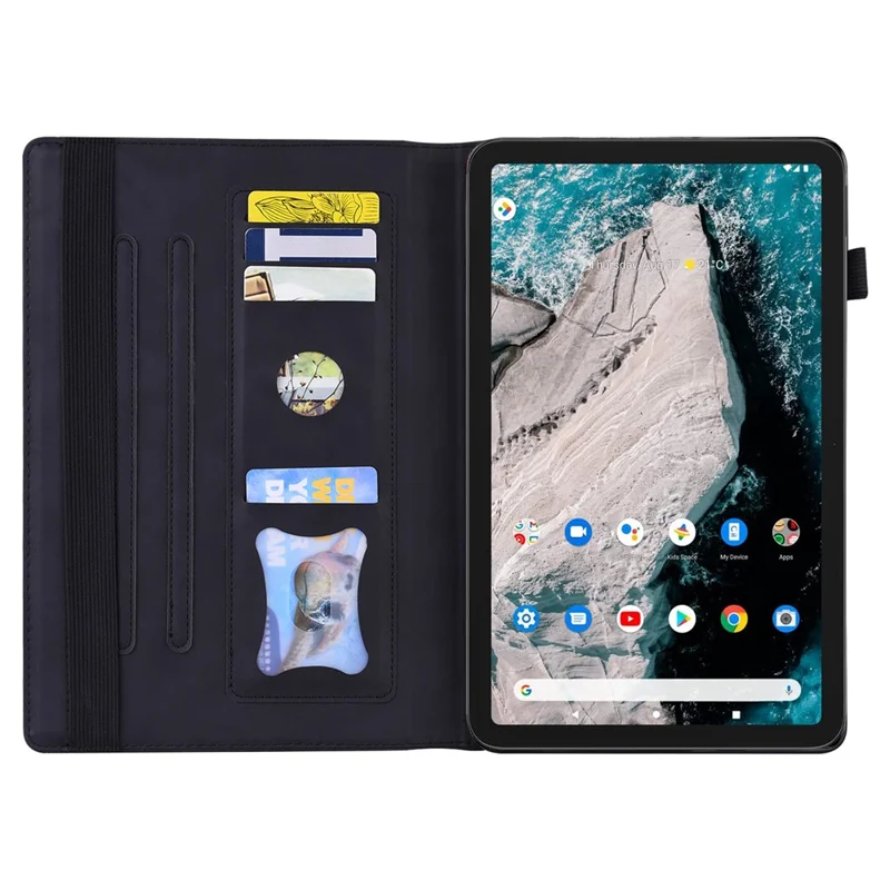 For Nokia T20 PU Leather Auto Wake / Sleep Tablet Case Stand Wallet Elastic Band Closure Business Cover with Pencil Holder - Black