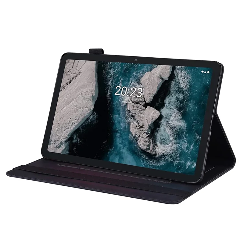 For Nokia T20 PU Leather Auto Wake / Sleep Tablet Case Stand Wallet Elastic Band Closure Business Cover with Pencil Holder - Black
