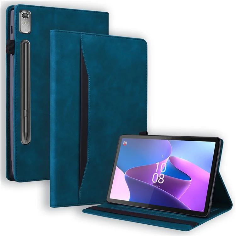 Für Lenovo Pad Pro 2022 / Tab P11 Pro Gen 2 Betrachtungsständer Geschäfts-Folio Tablet-Cover PU-Leder Geldbörse Elastisches Band Schützende Hülle mit Stifthalter - Blau