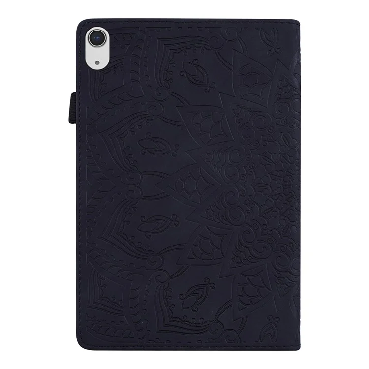 For iPad (2025) / 10.9 (2022) PU Leather Case Stand Imprinted Flower Pattern Tablet Cover with Card Slot - Black