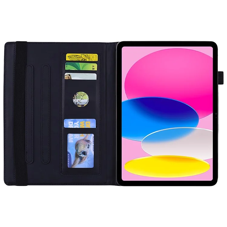 For iPad (2025) / 10.9 (2022) PU Leather Case Stand Imprinted Flower Pattern Tablet Cover with Card Slot - Black
