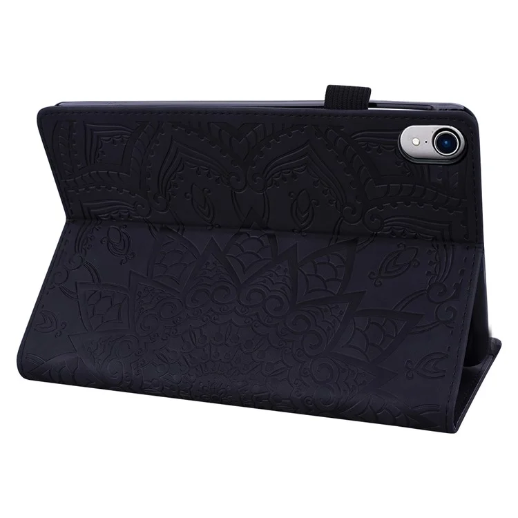 For iPad (2025) / 10.9 (2022) PU Leather Case Stand Imprinted Flower Pattern Tablet Cover with Card Slot - Black
