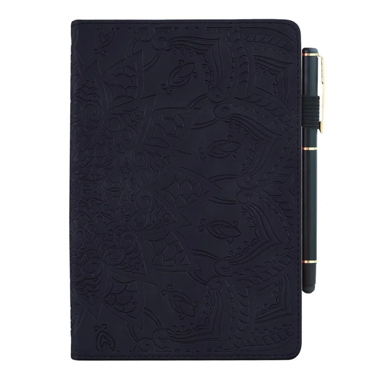 For iPad (2025) / 10.9 (2022) PU Leather Case Stand Imprinted Flower Pattern Tablet Cover with Card Slot - Black