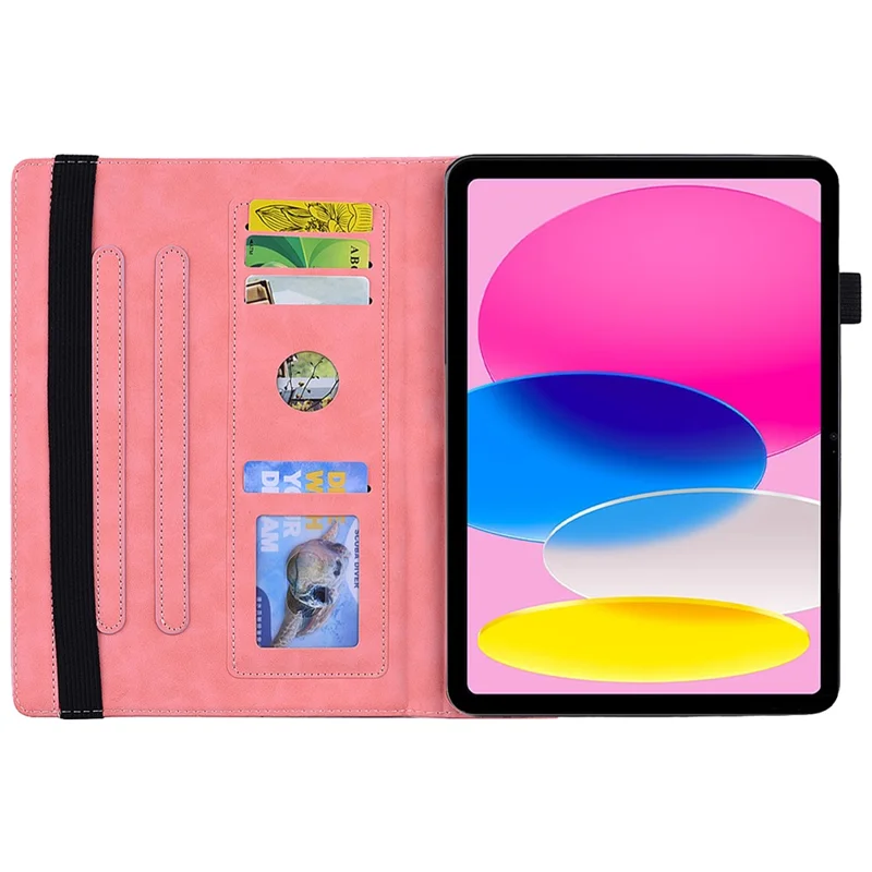 Für iPad (2025) / 10,9 (2022) PU-Lederhülle mit Standfunktion, geprägtes Blumenmuster, Tablettasche mit Kartenfach - Rosa