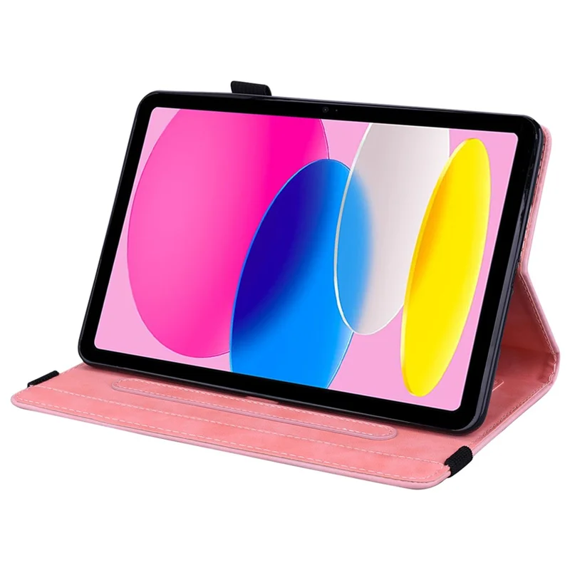 Für iPad (2025) / 10,9 (2022) PU-Lederhülle mit Standfunktion, geprägtes Blumenmuster, Tablettasche mit Kartenfach - Rosa