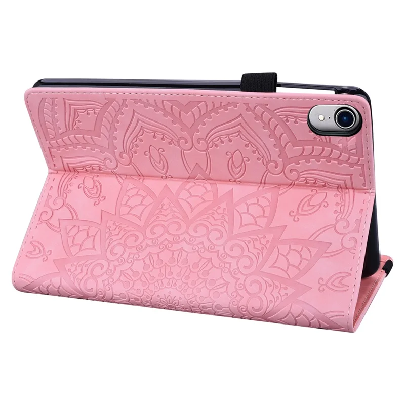 Für iPad (2025) / 10,9 (2022) PU-Lederhülle mit Standfunktion, geprägtes Blumenmuster, Tablettasche mit Kartenfach - Rosa