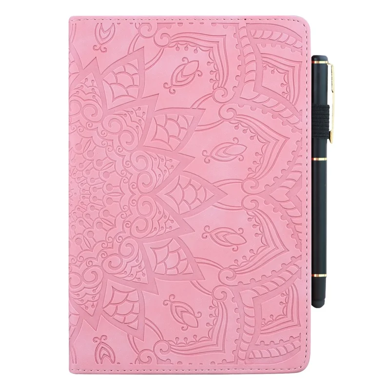 Für iPad (2025) / 10,9 (2022) PU-Lederhülle mit Standfunktion, geprägtes Blumenmuster, Tablettasche mit Kartenfach - Rosa