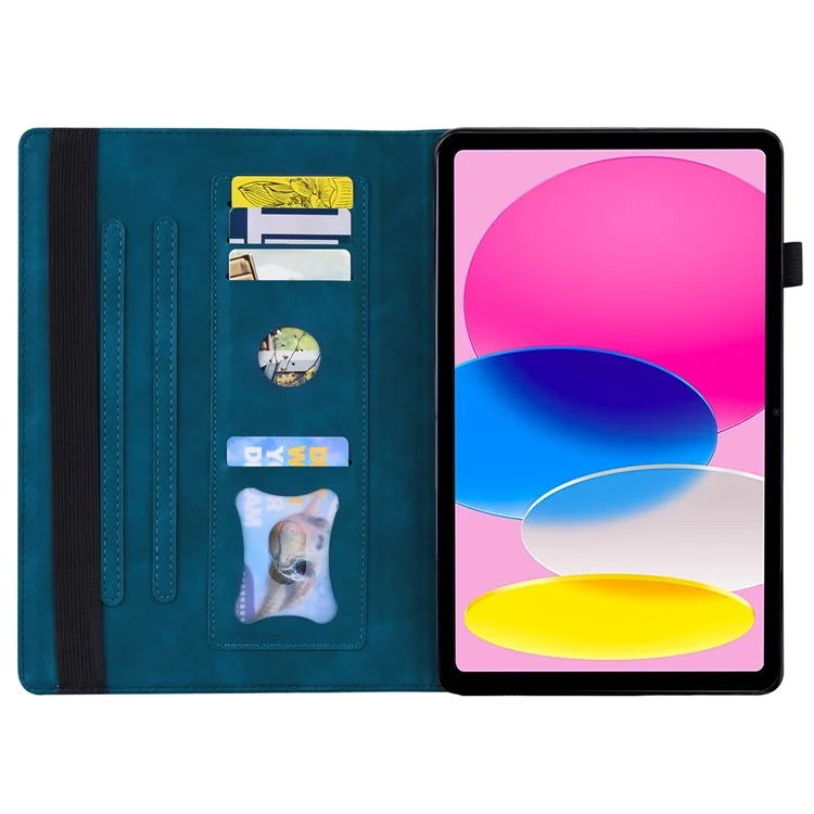 For iPad (2025) / 10.9 (2022) Business Folio Stand Case PU Leather Wallet Auto Wake / Sleep Tablet Cover with Elastic Band and Pencil Holder - Blue