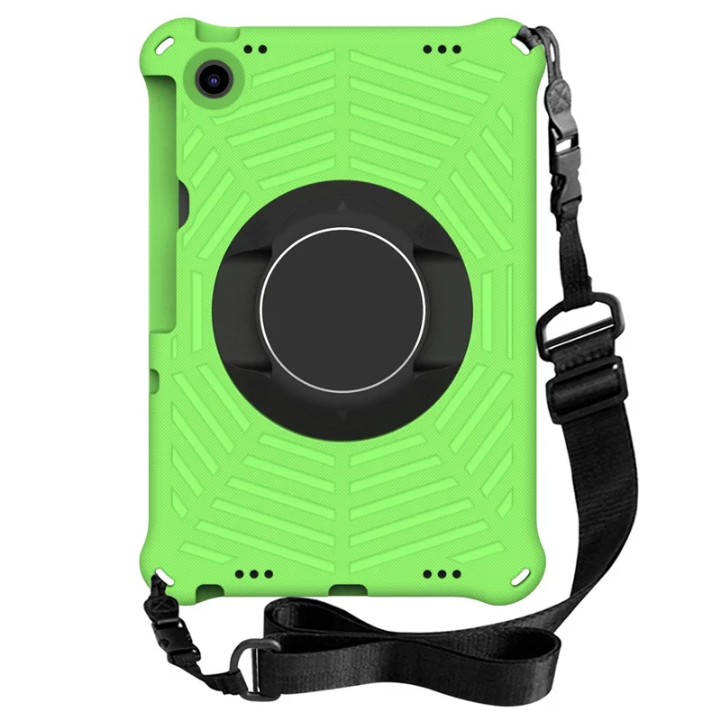 For Lenovo Tab M10 Plus (3rd Gen) / Xiaoxin Pad 2022 10.6 inch Spider Web Texture Shockproof EVA Case 360 Degree Rotation Kickstand Anti-scratch Cover with Shoulder Strap - Green
