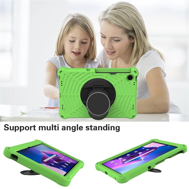 For Lenovo Tab M10 Plus (3rd Gen) / Xiaoxin Pad 2022 10.6 inch Spider Web Texture Shockproof EVA Case 360 Degree Rotation Kickstand Anti-scratch Cover with Shoulder Strap - Green