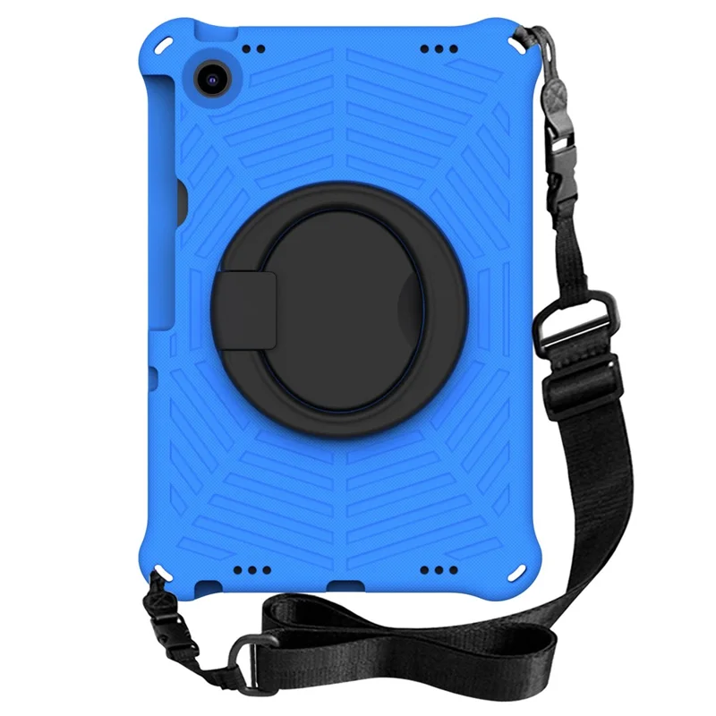 Voor Lenovo Tab M10 Plus (3e generatie) / Xiaoxin Pad 2022 10,6 inch Stootvaste Tabletcover met Spinnennetstructuur, Standaard, Handgreep en Schouderriem - Blauw