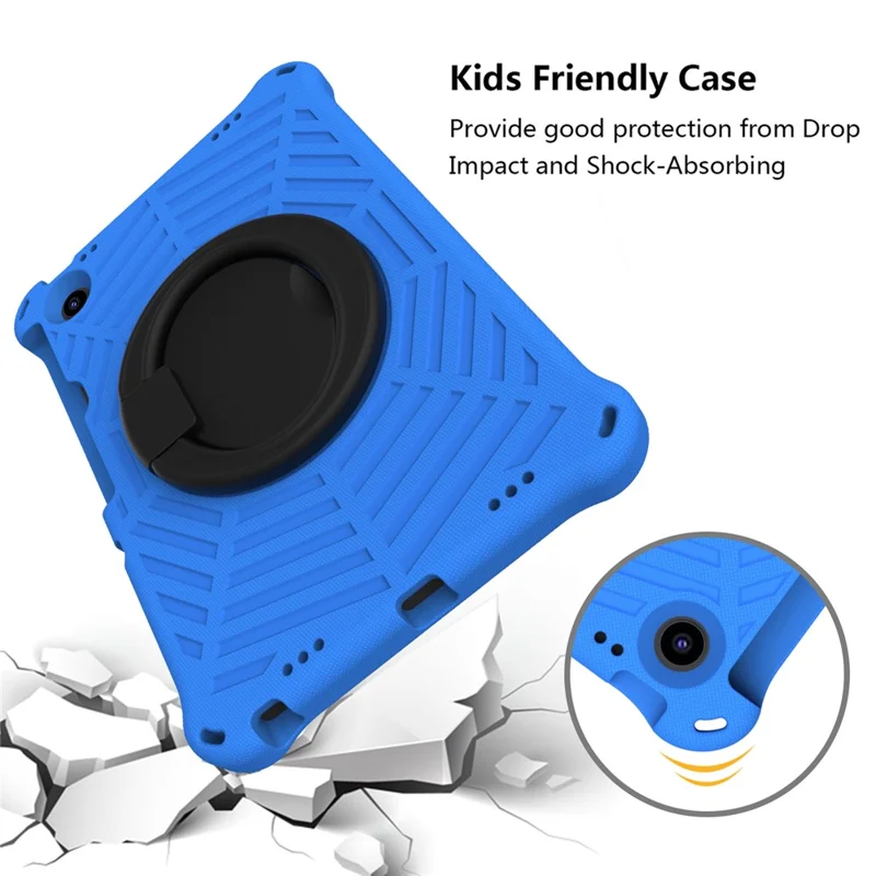 Voor Lenovo Tab M10 Plus (3e generatie) / Xiaoxin Pad 2022 10,6 inch Stootvaste Tabletcover met Spinnennetstructuur, Standaard, Handgreep en Schouderriem - Blauw