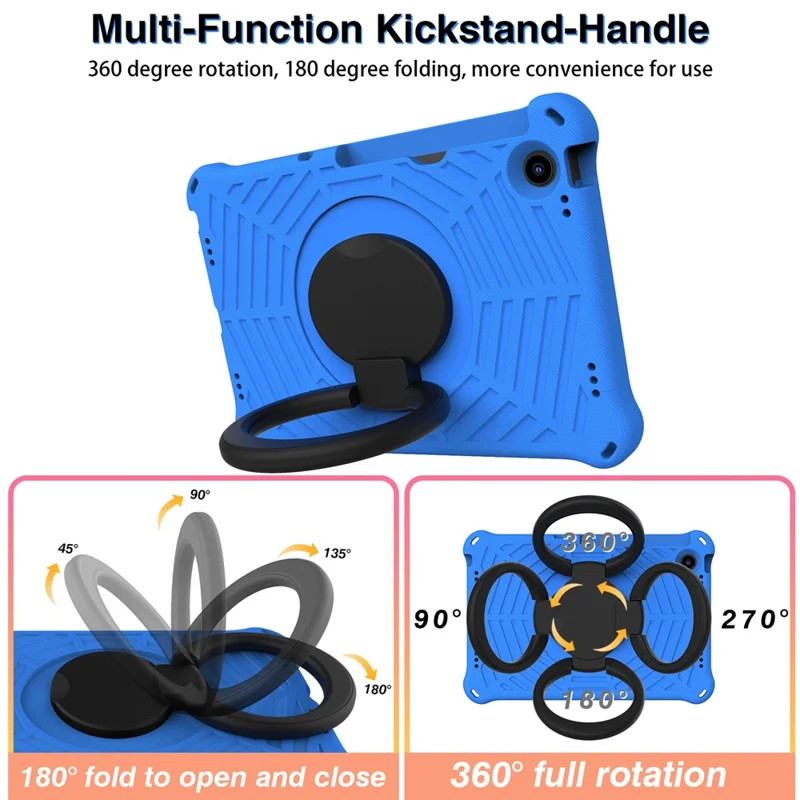 Voor Lenovo Tab M10 Plus (3e generatie) / Xiaoxin Pad 2022 10,6 inch Stootvaste Tabletcover met Spinnennetstructuur, Standaard, Handgreep en Schouderriem - Blauw