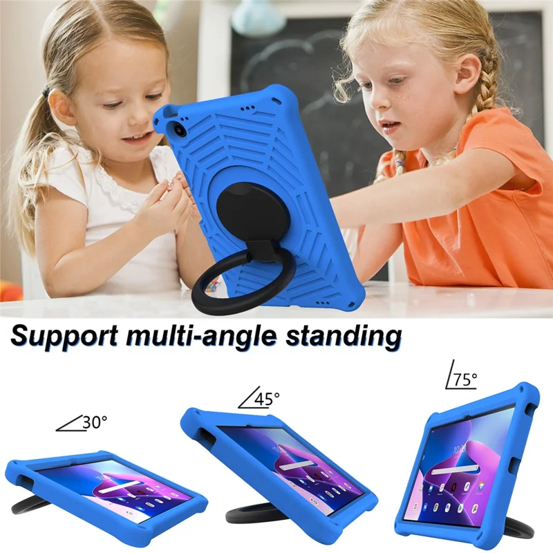 Voor Lenovo Tab M10 Plus (3e generatie) / Xiaoxin Pad 2022 10,6 inch Stootvaste Tabletcover met Spinnennetstructuur, Standaard, Handgreep en Schouderriem - Blauw
