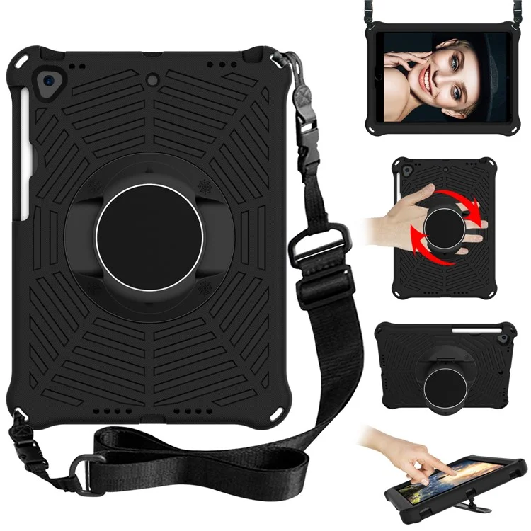 Per Ipad 10.2 (2021) /(2020) /(2019) Kids Spider Web Texture Tablet Case Robusto di Rotazione Eva Copertina di Cavo Con Spalla Che Trasporta Cinghia - Nero