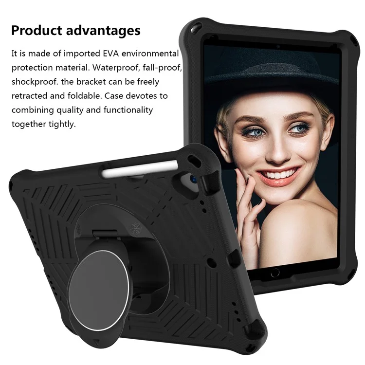 Per Ipad 10.2 (2021) /(2020) /(2019) Kids Spider Web Texture Tablet Case Robusto di Rotazione Eva Copertina di Cavo Con Spalla Che Trasporta Cinghia - Nero