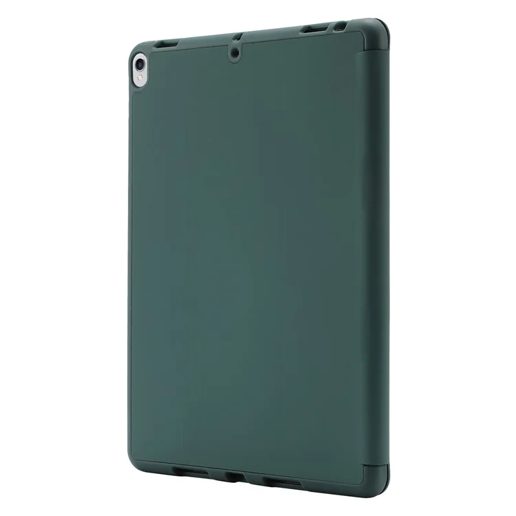 For iPad 10.2 (2021) / (2020) / (2019) Skin-touch Feeling PU Leather + TPU Tri-fold Stand Cover Anti-drop Tablet Case with Pen Slot - Blackish Green