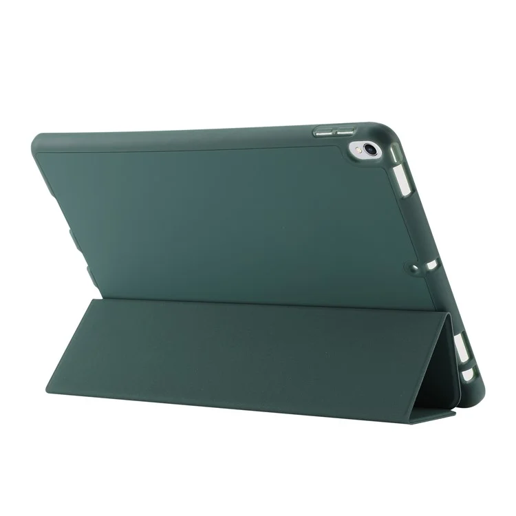 For iPad 10.2 (2021) / (2020) / (2019) Skin-touch Feeling PU Leather + TPU Tri-fold Stand Cover Anti-drop Tablet Case with Pen Slot - Blackish Green