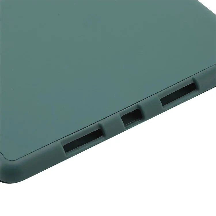 For iPad 10.2 (2021) / (2020) / (2019) Skin-touch Feeling PU Leather + TPU Tri-fold Stand Cover Anti-drop Tablet Case with Pen Slot - Blackish Green