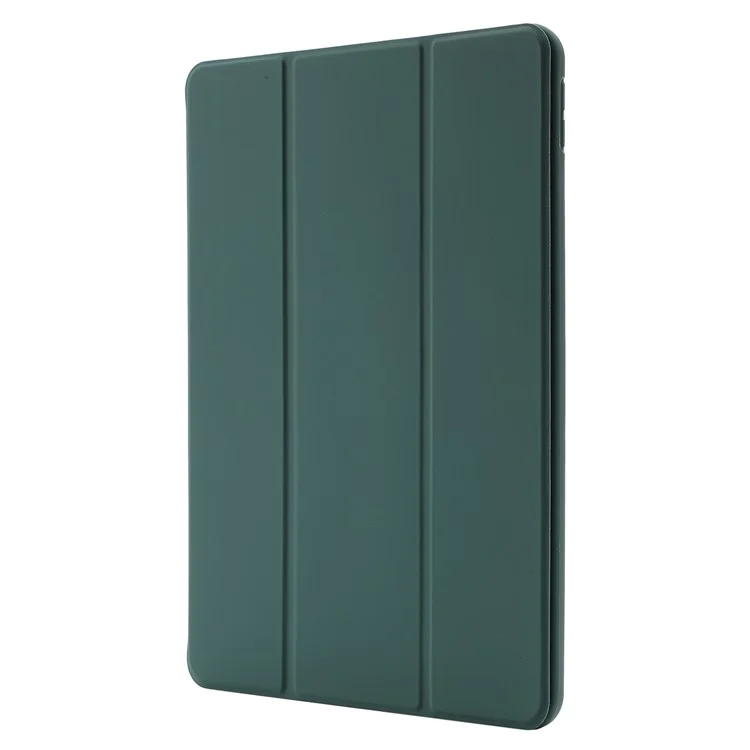 For iPad 10.2 (2021) / (2020) / (2019) Skin-touch Feeling PU Leather + TPU Tri-fold Stand Cover Anti-drop Tablet Case with Pen Slot - Blackish Green