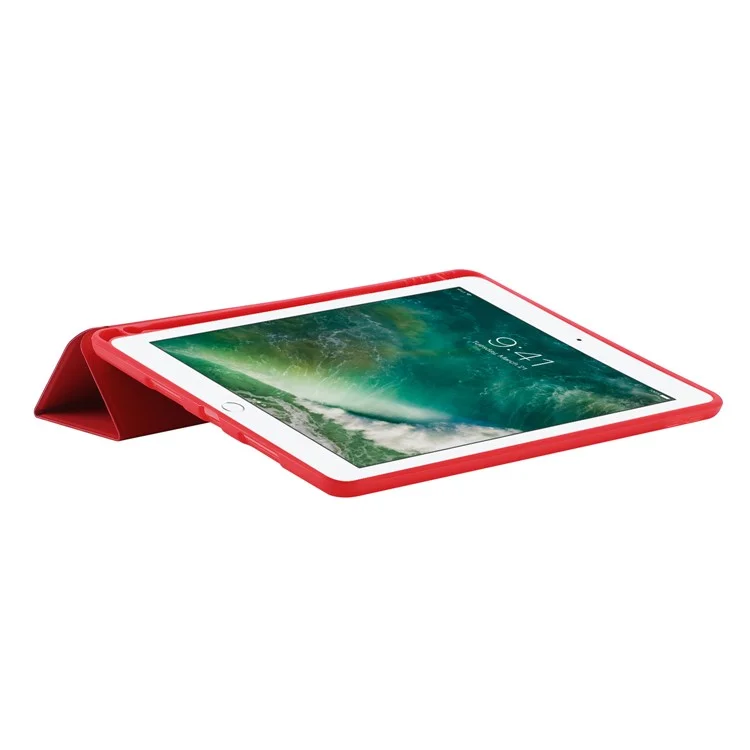 For iPad 10.2 (2021) / (2020) / (2019) Skin-touch Feeling PU Leather + TPU Tri-fold Stand Cover Anti-drop Tablet Case with Pen Slot - Red