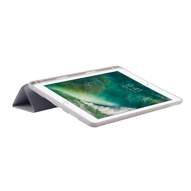 Per iPad 10.2 (2021) / (2020) / (2019) Skin-touch Feeling PU Leather + TPU Tri-fold Stand Cover Anti-drop Tablet Case with Pen Slot - Grey