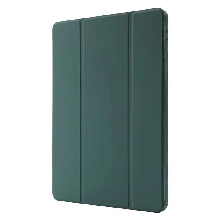 For iPad Pro 12.9 (2022) / (2021) / (2020) Skin-touch PU Leather Case Full Protection Tri-fold Stand Tablet Cover with Auto Wake / Sleep Cover and Pen Slot - Blackish Green