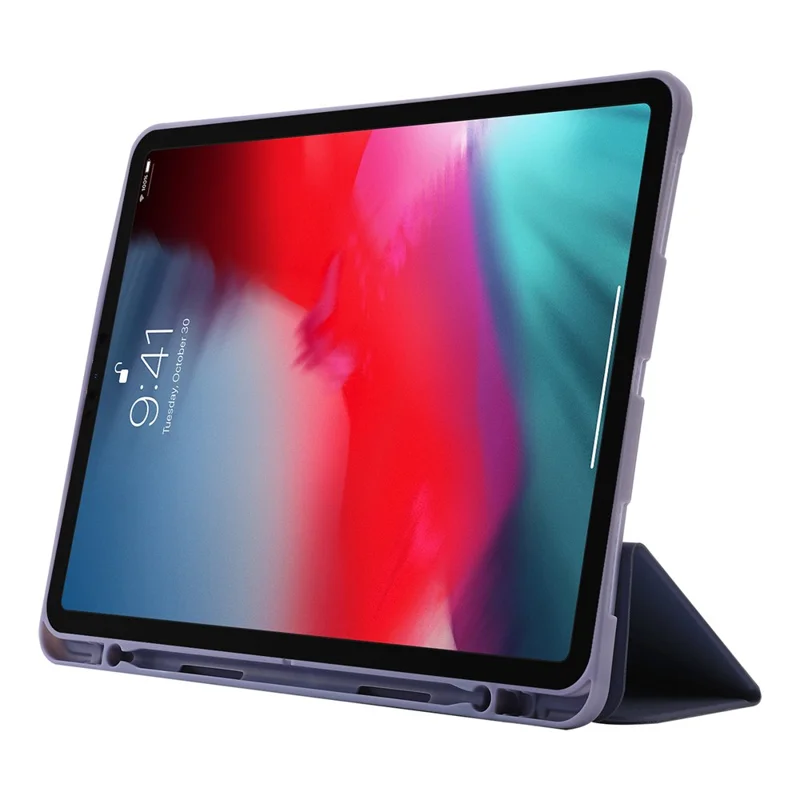 For iPad Pro 12.9 (2022) / (2021) / (2020) Skin-touch PU Leather Case Full Protection Tri-fold Stand Tablet Cover with Auto Wake / Sleep Cover and Pen Slot - Purple