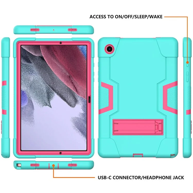 Para la Cubierta Protectora Samsung Galaxy Tab A8 10.5 (2021), Case de Tableta Híbrida de Silicona a Prueba de Golpes + PC Con Kickstand - Menta Verde / Rosa