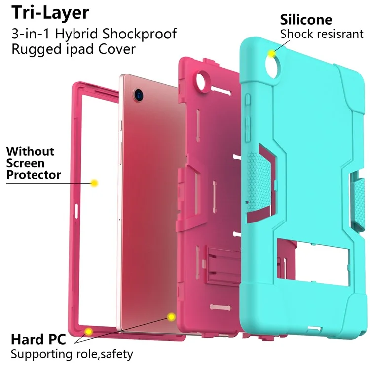 Para la Cubierta Protectora Samsung Galaxy Tab A8 10.5 (2021), Case de Tableta Híbrida de Silicona a Prueba de Golpes + PC Con Kickstand - Menta Verde / Rosa