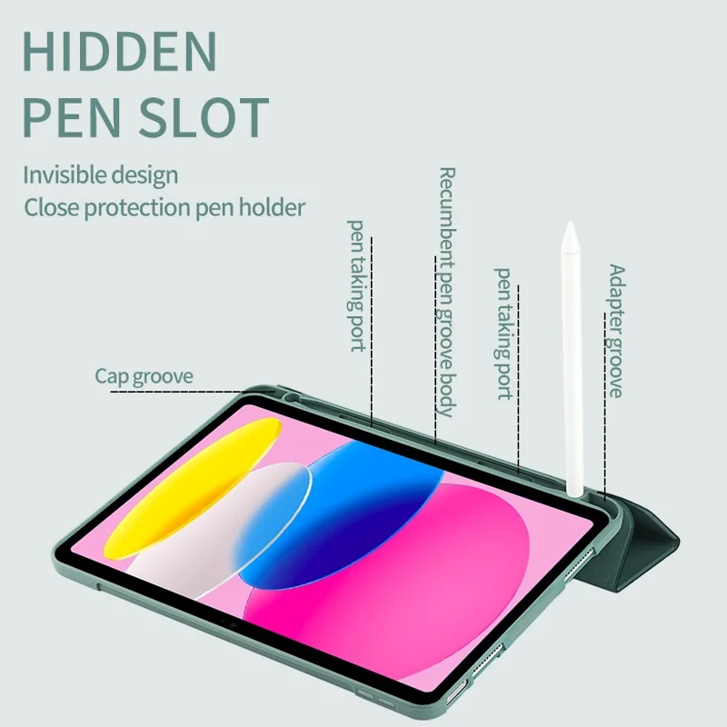 For iPad (2025) / 10.9 (2022) Drop-Proof Tri-Fold Tablet Cover Stand Microfiber Leather + TPU + Silicone Tablet Case - Green