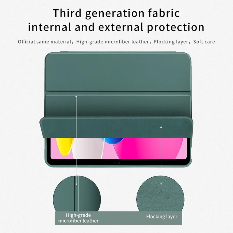 For iPad (2025) / 10.9 (2022) Drop-Proof Tri-Fold Tablet Cover Stand Microfiber Leather + TPU + Silicone Tablet Case - Green