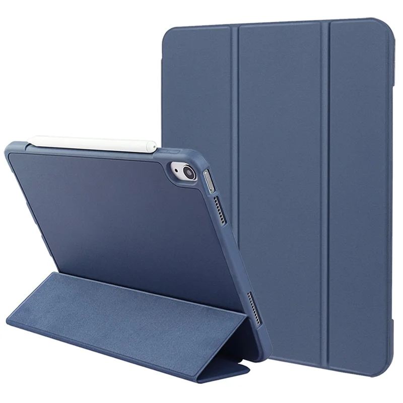 For iPad (2025) / 10.9 (2022) Drop-Proof Tri-Fold Tablet Cover Stand Microfiber Leather + TPU + Silicone Tablet Case - Baby Blue